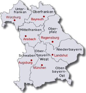 Bayernkarte mit allen Bezirken