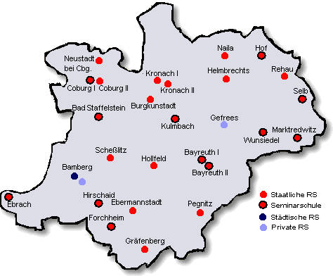 Karte von Oberfranken mit allen Schulorten